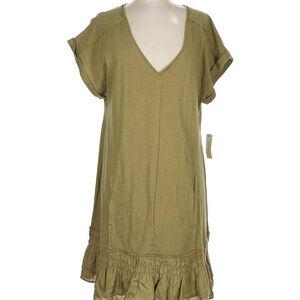 V neck Olive Green Midi Dress